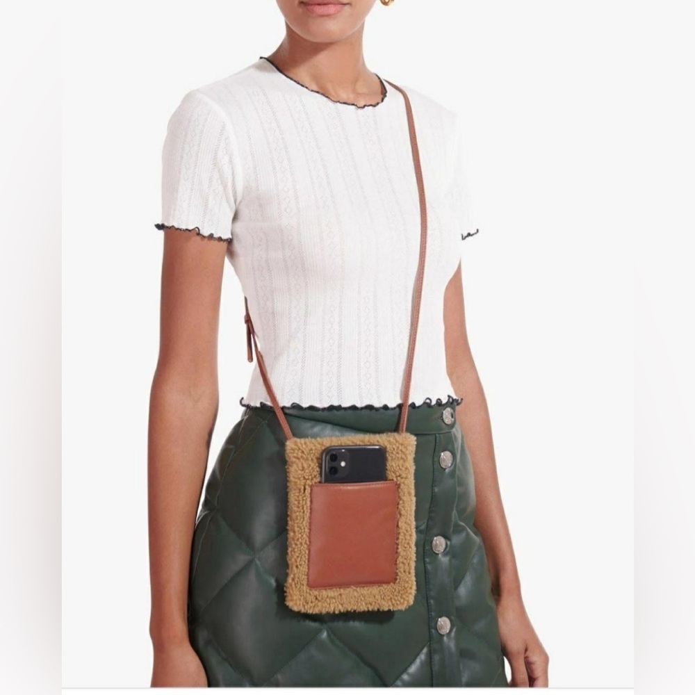 Brand New STAUD Shearling Eve Phone Crossbody Bag - Picture 1 of 16